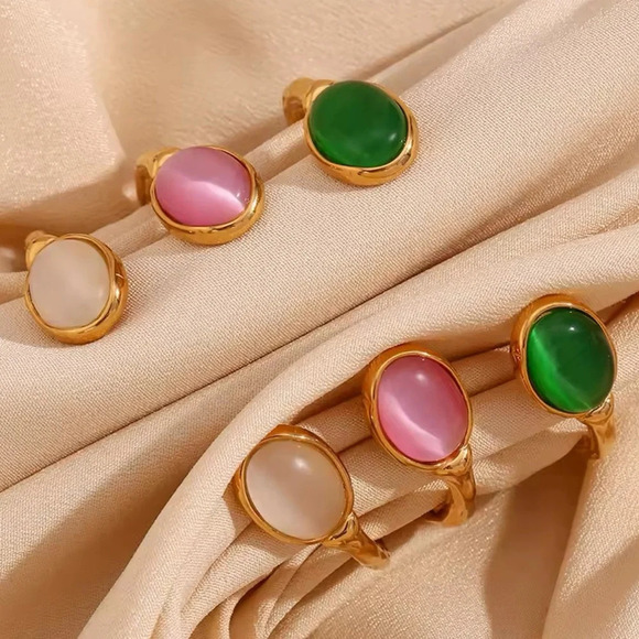 Pink Agate 18K Gold Stainless Steel Waterproof Cuff Bracelet - Picture 5 of 6